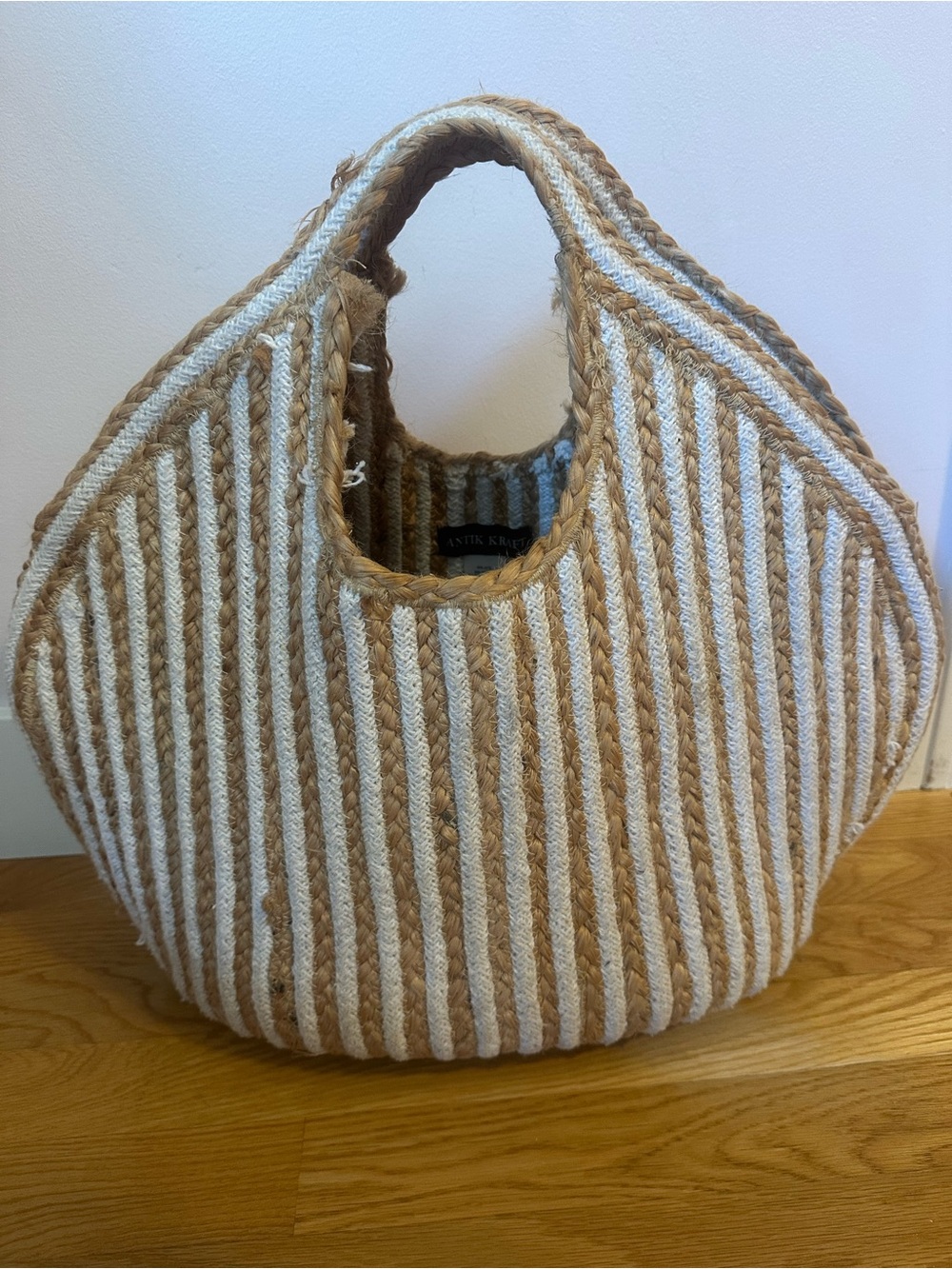 Woven Stripe Handbag in Natural and Cream